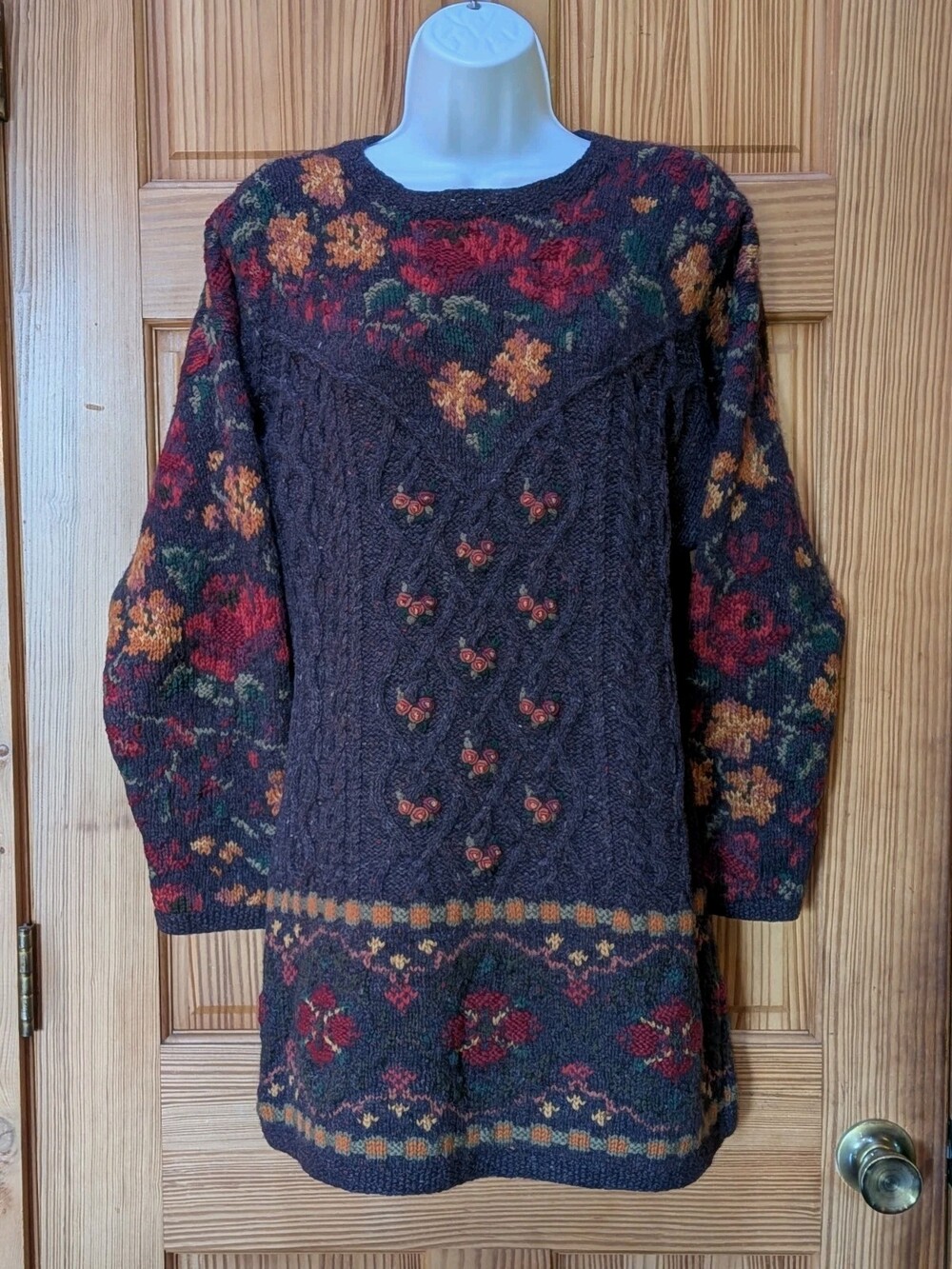 VTG 90s Laura Ashley Wool Tunic Sweater Womens S Floral Cottagecore Cable Knit - Picture 1 of 16